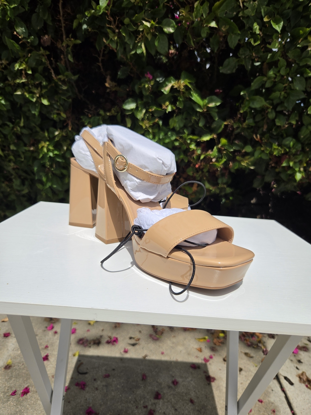 Jellypop Casen Platform Sandals Women's Nude Patent Block Heel 4" Open Toe NEW
